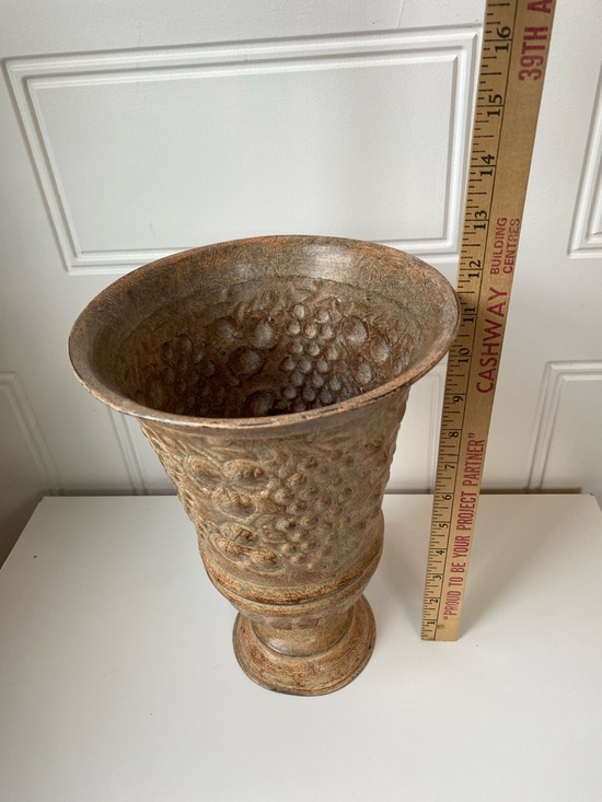 Footed Metal Embossed Urn Pot Vase Châteaucore Cottagecore Parisian Rustic - Picture 7 of 13
